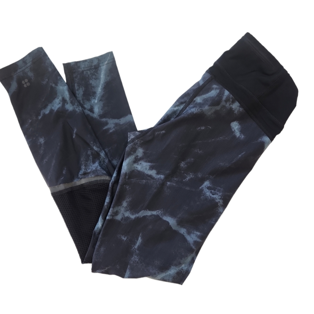Sweaty Betty Black Blue Printed 7/8 Length High Rise Leggings Womens Sz S